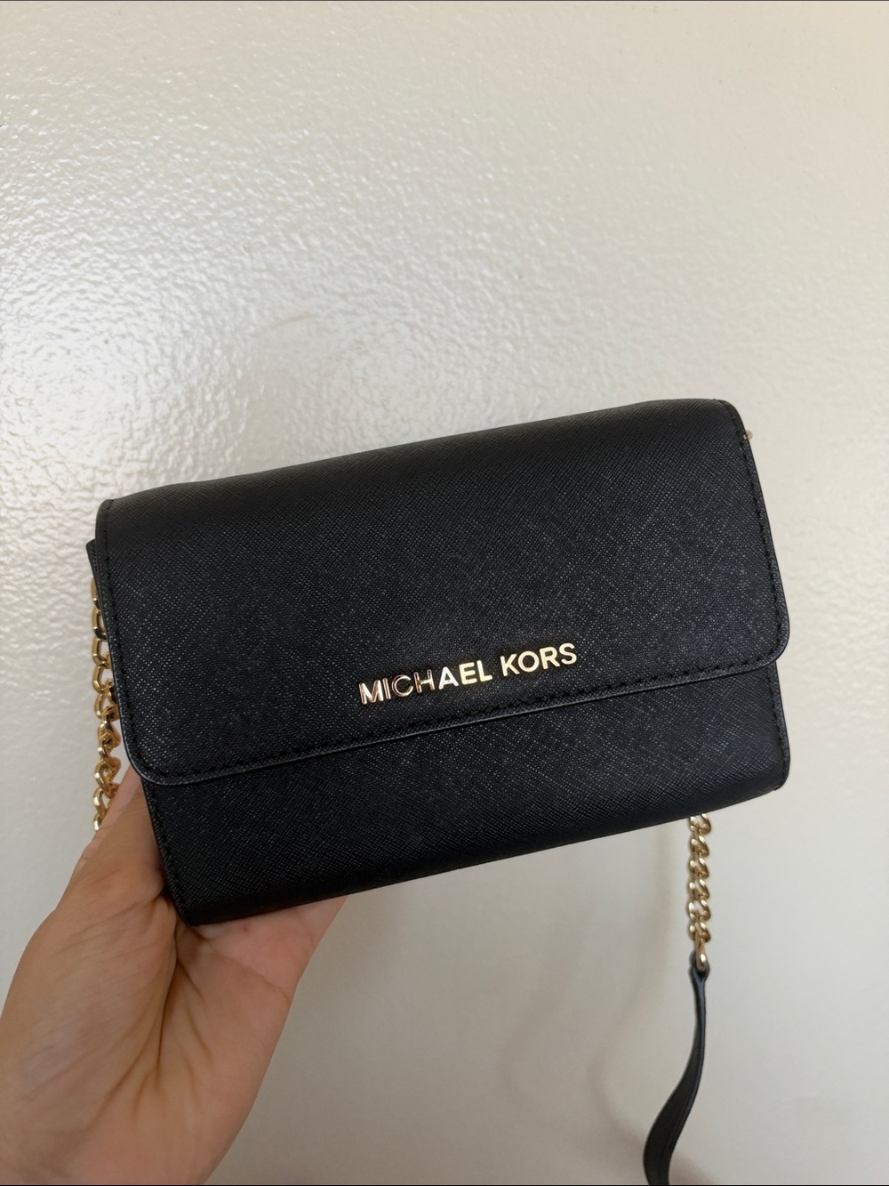 Michael Kors Black Crossbody with Gold Chain Detail